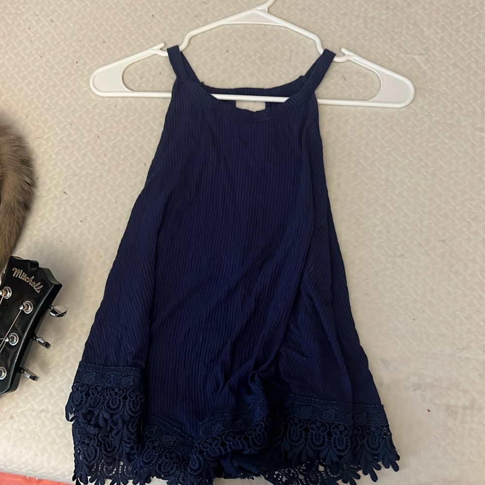 Navy blue long tank with lace